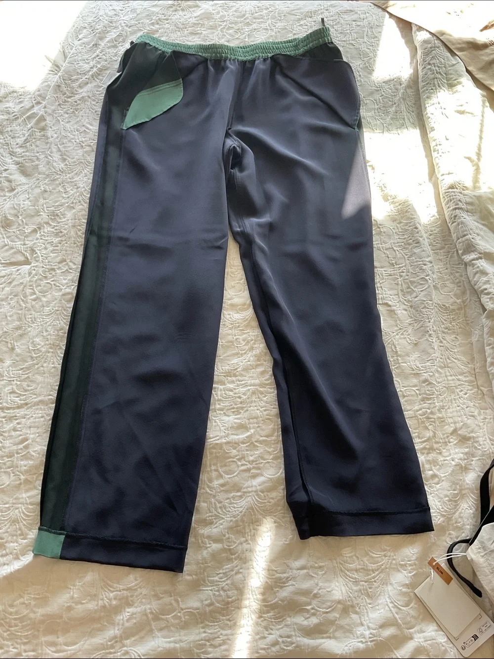 Tory Burch Black Wide-Leg Pants with Green Side Stripe brand new NO TAGS 🏷️ 12